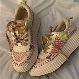 Dolce Vita Woven Sneakers in Pink and Yellow